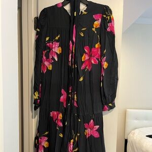 Maxi black dress with pink flowers
